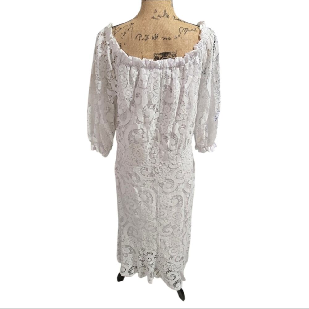 Nanette Lepore Off Shoulder Leave Overlay‎ White Wedding Beach Dress Size 14 New - Picture 3 of 8